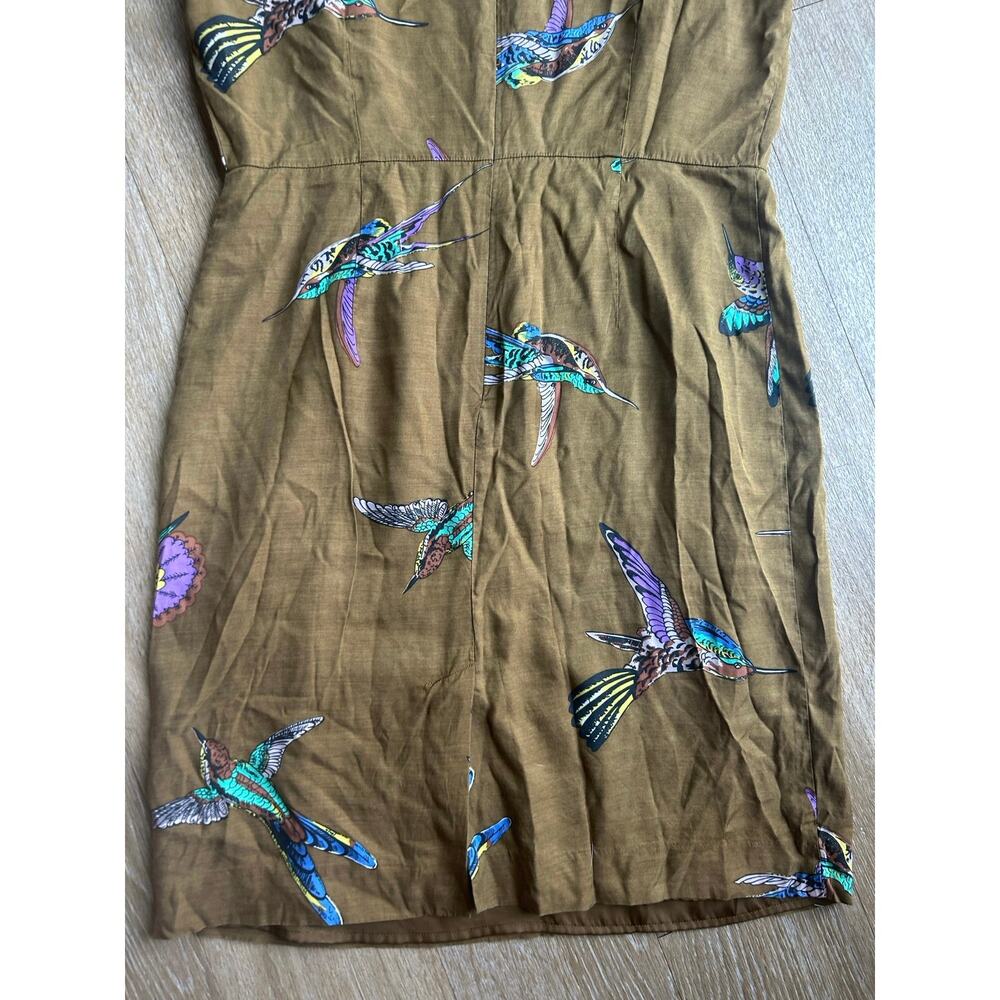Boden Hummingbird Print Silk Blend RollCollar earthy whimsical retro elevated - Picture 15 of 16